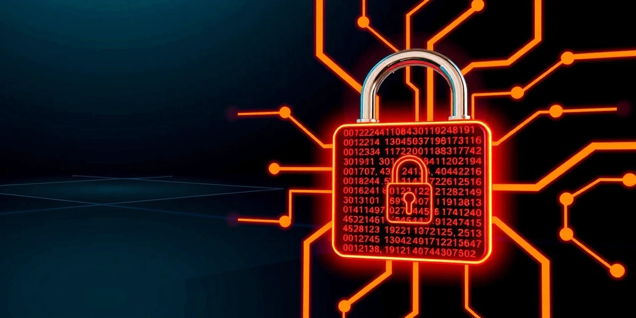 Representación visual de un candado digital y capas de seguridad de datos.