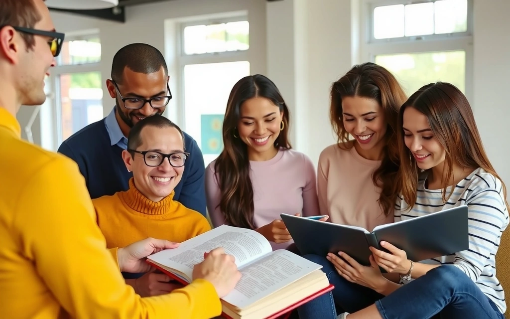 Personas leyendo y aprendiendo sobre nutrición natural en un entorno luminoso
